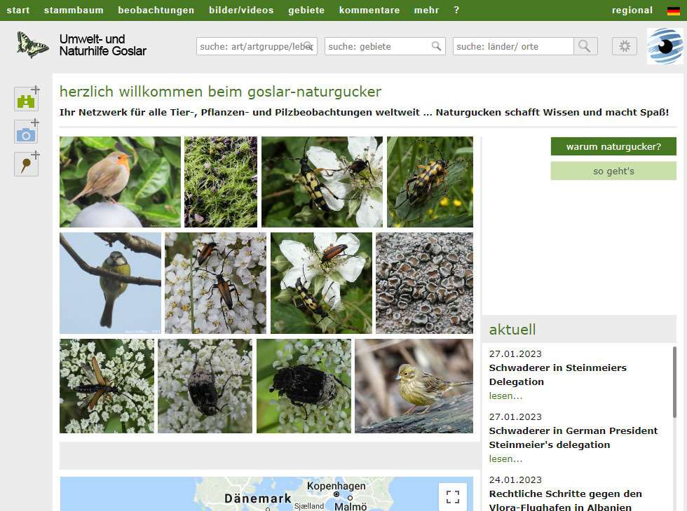Projektseite der Umwelt- und Naturhilfe Goslar im Design aus dem Jahr 2014