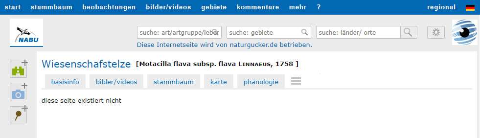 Gibt es auf Wikipedia.de keine Beschreibung eines Taxons oder Subtaxons, wird in dessen Porträt im Lexikonteil ‚diese Seite existiert nicht‘ angezeigt